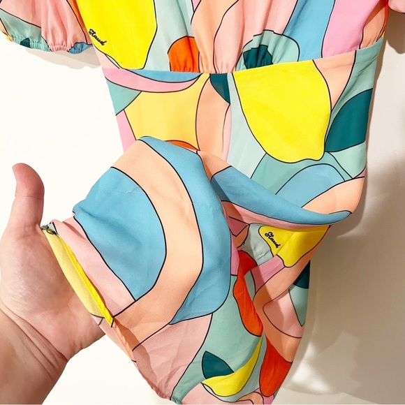 Staud Mini Milla Dress in Citrus Kaleidoscope Multicolor Puff Sleeve in Size 0 - Picture 15 of 16